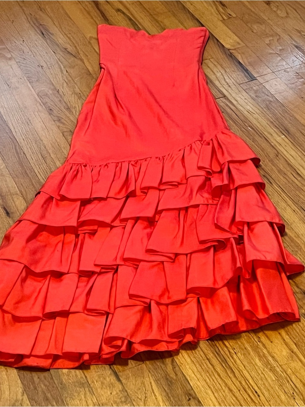 Vintage Strapless Red Ruffled Tiered Dress